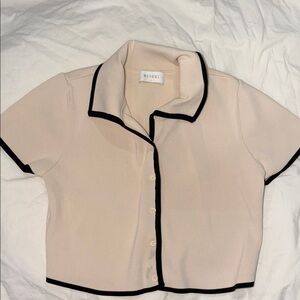 Meshki Cream and Black Button-Up Top